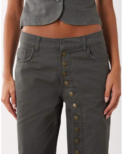 Lioness Gray Penny Asymmetric Button Detail Relaxed Leg Jeans
