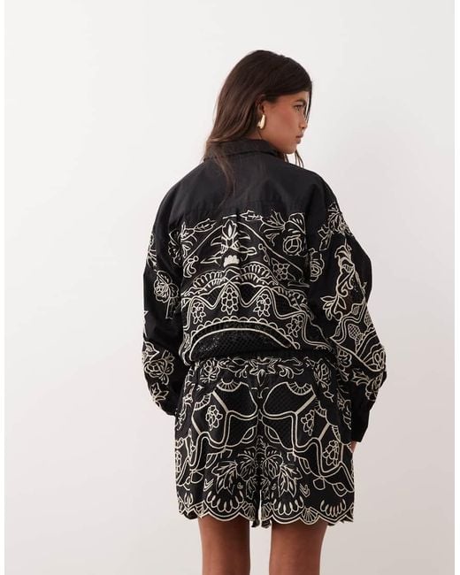 ARRANGE Black Embroidered Cutwork Shorts