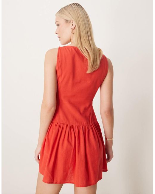 ASOS Red Slash Neck Button Down Dropped Waist Mini Sundress