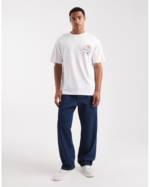Only & Sons White Relaxed Fit T-Shirt With Noodles Back Print for men