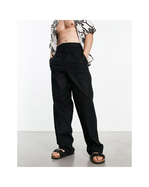 Pantalon large habillé en lin avec double taille ASOS pour homme en coloris  Noir | Lyst