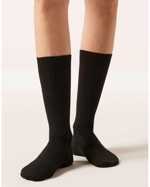 Calzedonia Black Ribbed Mid-Calf Socks