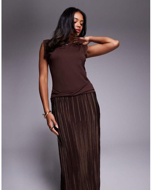 ASOS Purple Hybrid Plisse Twist Detail Maxi Dress