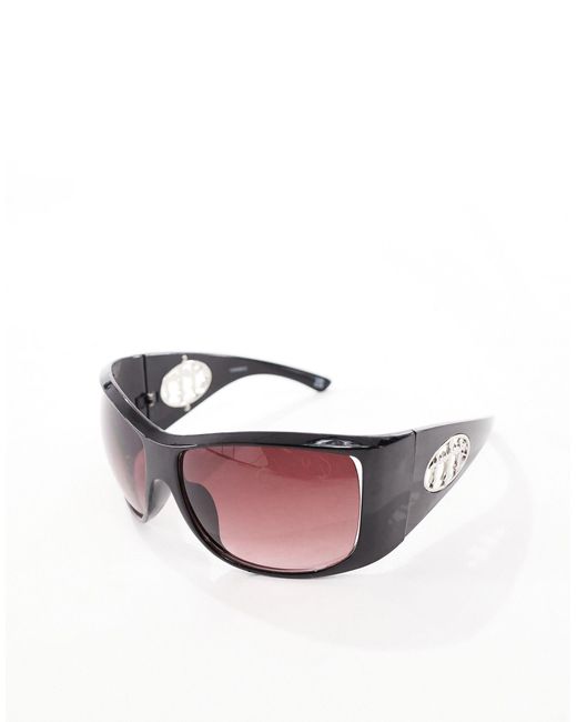 ASOS Black Y2k Wrap Sunglasses With Gothic Cross Trim for men