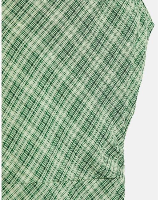 Pull&Bear Green Asymmetric Checked Midi Dress