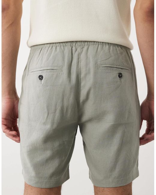 Threadbare Natural Linen Mix Drawstring Waist Shorts for men