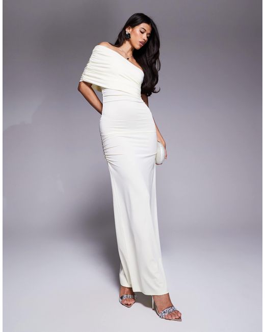 ASOS White One Shoulder Ruched Mesh Maxi Dress