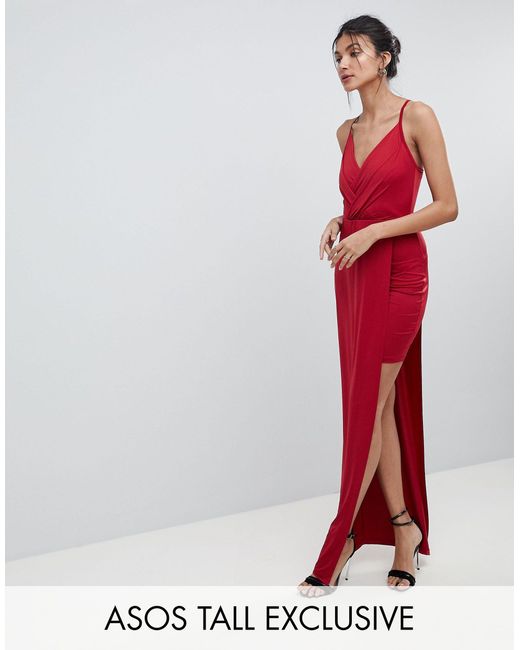 Robe Courte Pres Du Corps Style Portefeuille Avec Pan Superpose Long Jean Asos En Coloris Rouge Lyst
