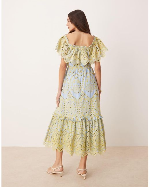 Maya Multicolor Broderie Bardot Midi Dress