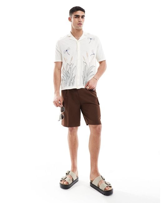 ASOS White Relaxed Knitted Button Through Polo With Dragonfly Embroidery for men