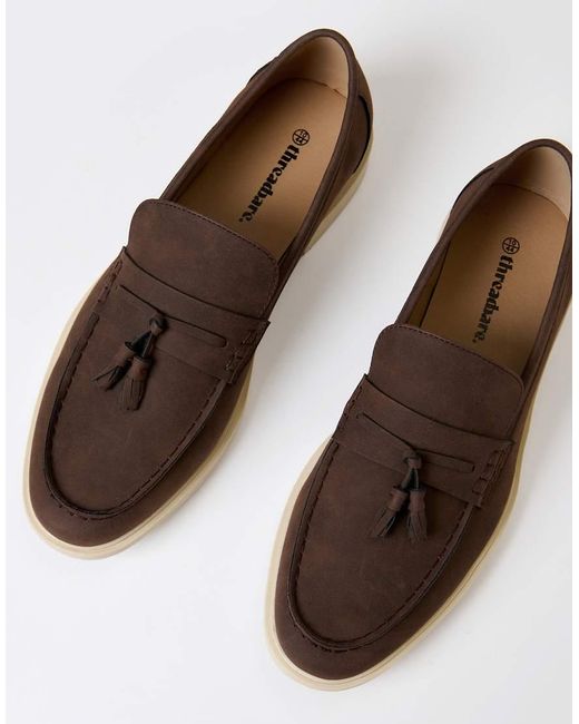 Threadbare Brown Faux Suede Tassel Loafers for men