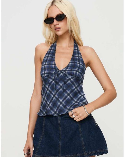 Princess Polly Blue Amalthea Halterneck Tie Front Detail Top