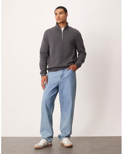 ASOS Gray Essential Standard Fit Quarter Zip Sweatshirt for men