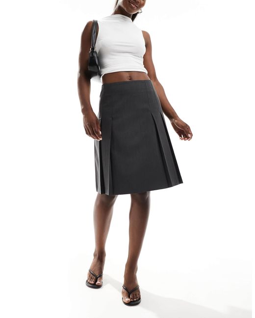 ASOS Black Tailored Knee Length Pleated Midi Skirt