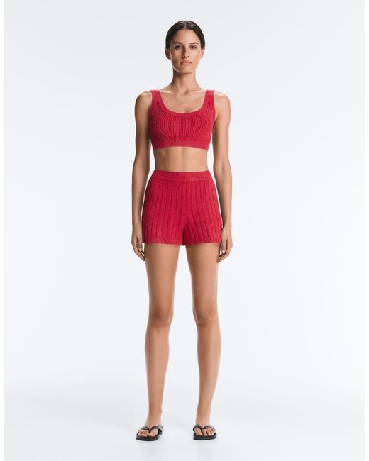 Oysho Red Washed Knit Cable Shorts