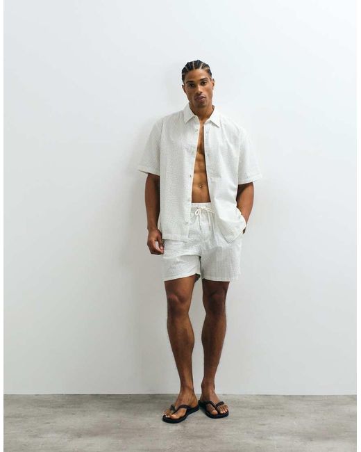 ASOS White Co-Ord Relaxed Seersucker Stripe Shirt for men