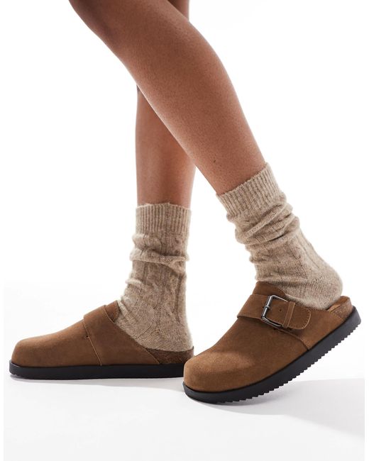 Sabots en daim Pull&Bear en coloris Brown