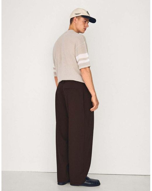Bershka White Tall Pleated Baggy Trousers for men