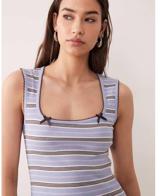 ASOS Multicolor Stripe Ribbed Square Neck Singlet & Capri Pyjama Pants Set
