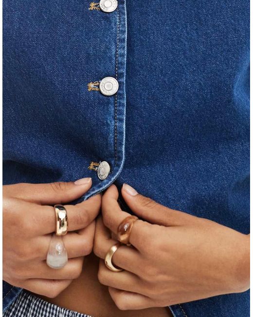 ASOS Blue Raglan Puff Sleeve Denim Top