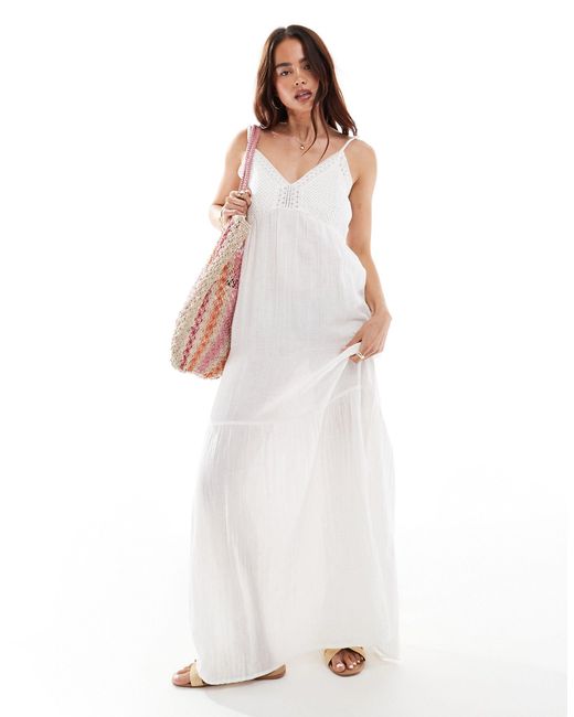 Pieces White Cotton Beach Maxi Dress With Lace Detail