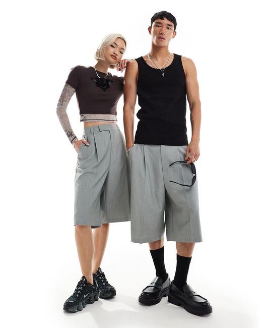 Collusion Gray Unisex Relaxed Wide Leg Tailored Shorts