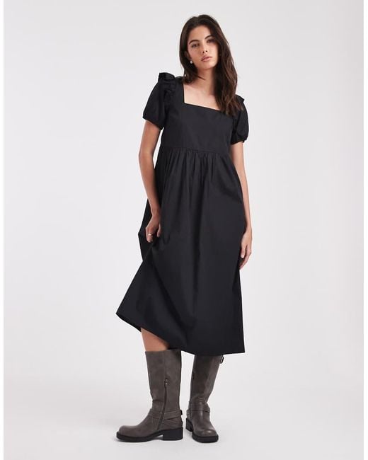 Wednesday's Girl Blue Wednesdays Girl Poplin Ruffle Tie Back Midaxi Dress