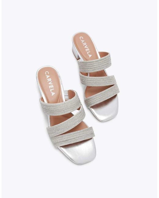 Carvela Kurt Geiger White Gala Block Mule Jewel Casual Heeled Sandals
