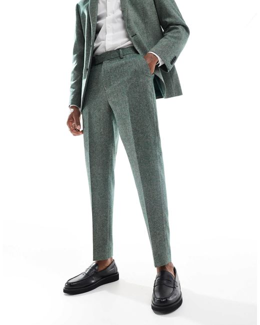 ASOS – schmal zulaufende anzughose aus wollmix-tweed in Green für Herren