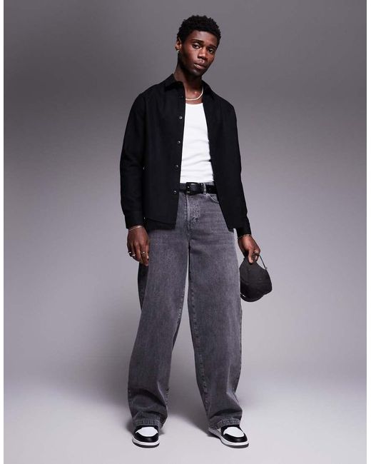Camicia Giacca Nera Effetto Lana di ASOS in Gray da Uomo