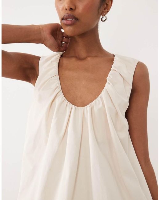 ASOS Natural Ruched Plunge Barrel Mini Dress