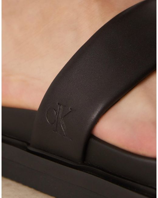 Calvin Klein Black Leather Double Strap Slider Sandal for men