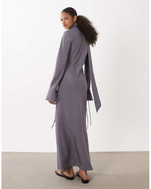 ASOS Gray Techy Scoop Neck Long Sleeve Maxi Dress With Scarf