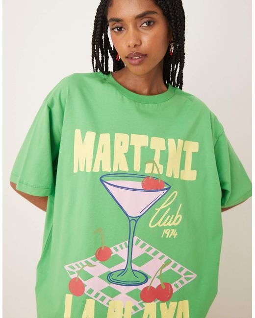 ASOS Green Oversized T-shirt With Martini Club Graphic