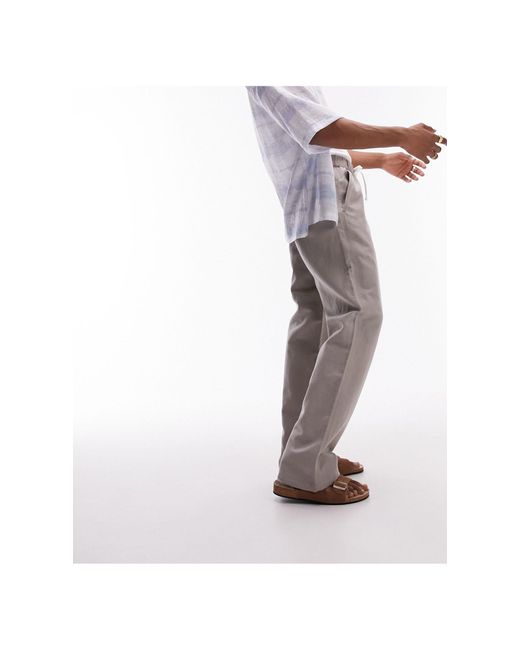 Topman White Straight Linen Blend Trousers for men