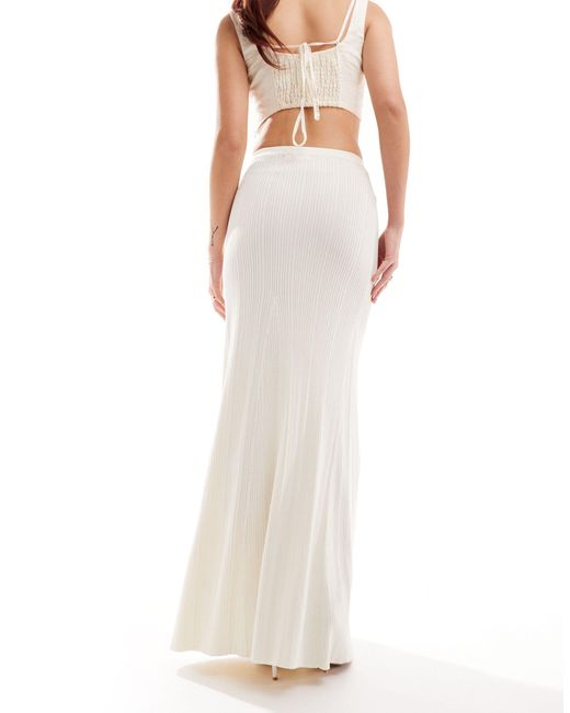 4th & Reckless White Knitted Rib Fishtail Maxi Skirt