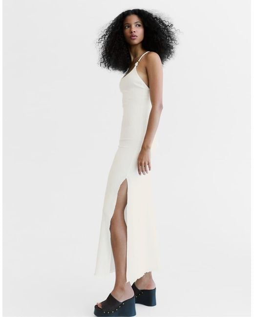 Bershka White Rustic Strappy Midi Dress