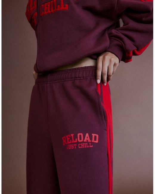 Bershka Purple Wide-Leg Embroidered Plush Trousers