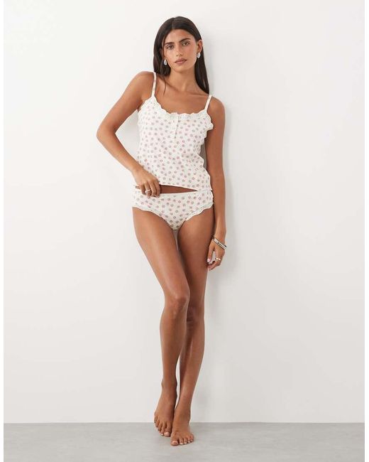 Wednesday's Girl White Wednesdays Girl Lace Edged Cami Top And Brief Set