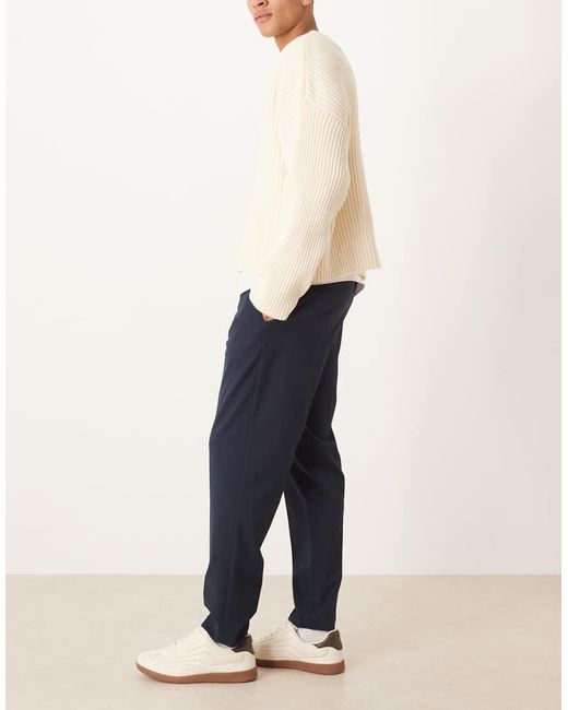 ASOS Blue Smart Tapered Pants With Elastic Waistband for men
