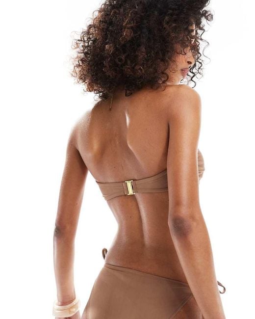 Top Bikini A Fascia Color Mocha Incrociato di Miss Selfridge in Brown