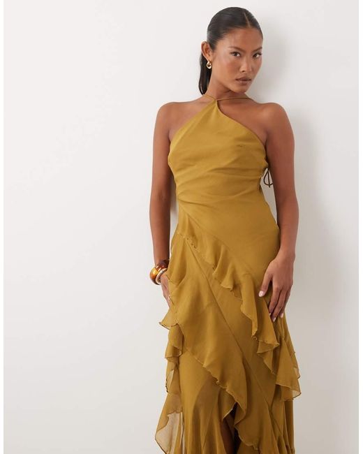 ASOS Metallic Petite Bias Cut Maxi Dress With Full Hem Cut Ruffles And High-low Hem
