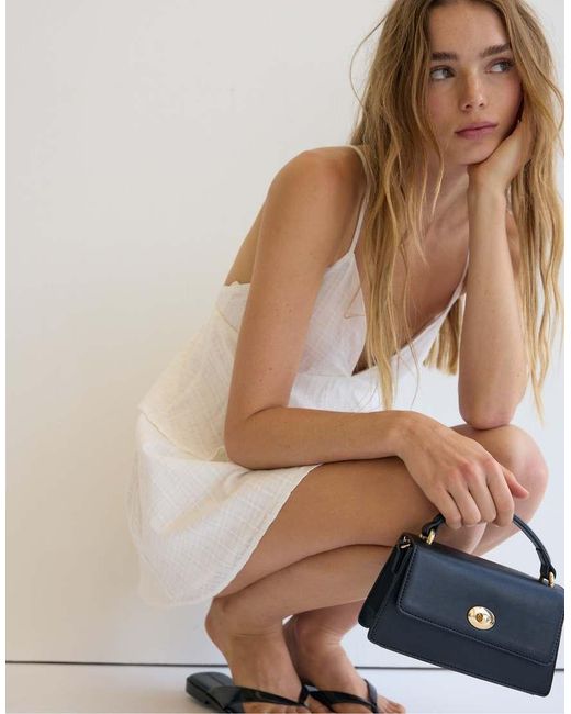 Stradivarius Blue Rigid Crossbody Bag With Metal Clasp