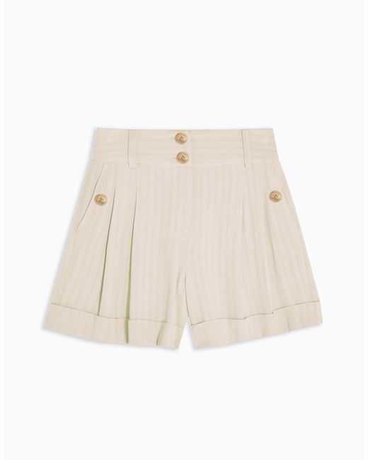 TOPSHOP Linen Striped Shorts in Brown 