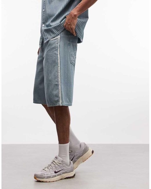 Liquor N Poker Blue Pinstripe Denim Jort Co-ord for men