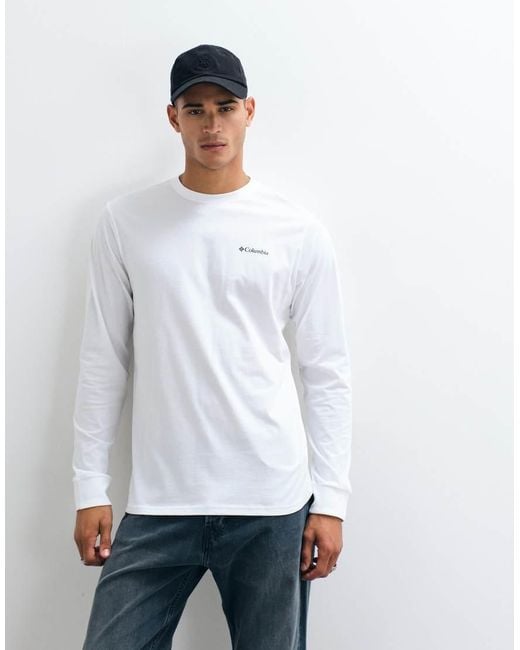 Columbia White Csc Graphic Textured Scene Long Sleeve T-shirt for men