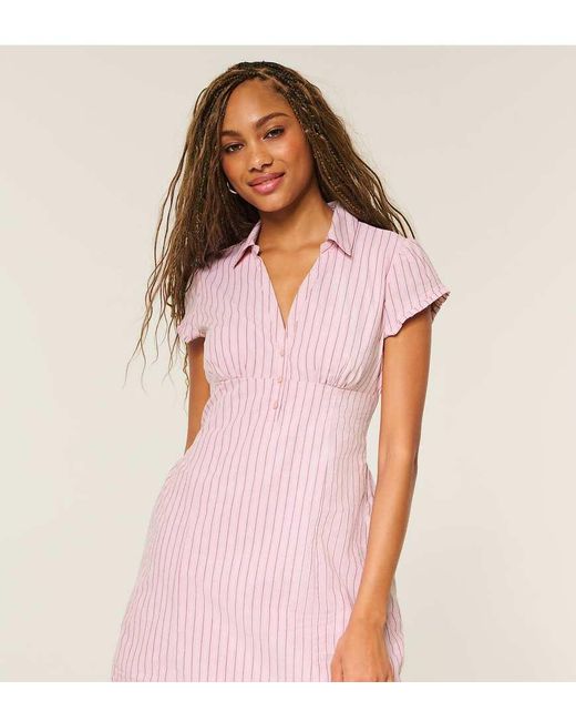 Hollister Pink Tall Short-Sleeve Collared Shirt Dress