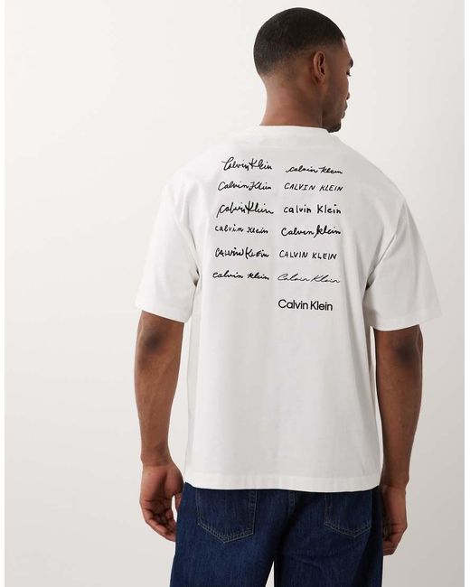 Calvin Klein White Relaxed Fit Graphic T-Shirt for men