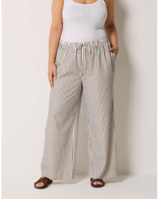 Yours Clothing Brown Stripe Wide Leg Trousers