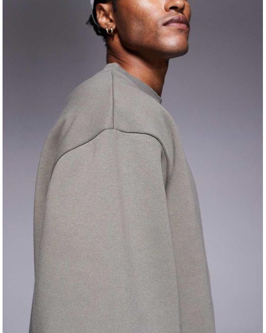 Felpa Kaki Oversize Con Maniche A 3/4 di ASOS in Gray da Uomo